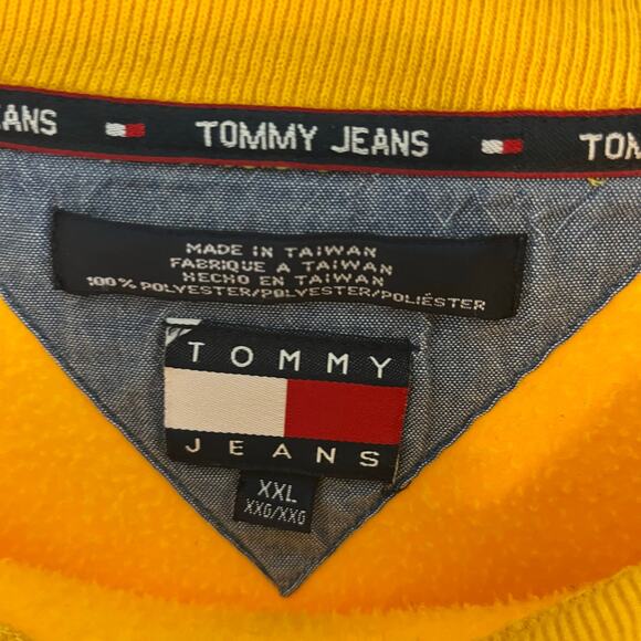 Vintage Tommy Jeans Hilfiger Yellow Sweatshirt Crewneck Spellout Fleece XXL - Picture 2 of 5